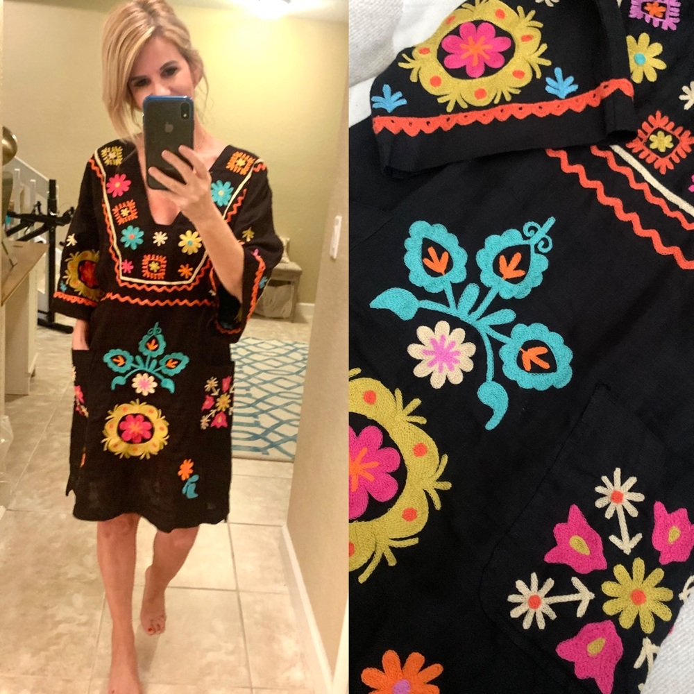 Anthropologie Uncle Frank Black Embroidered Dress